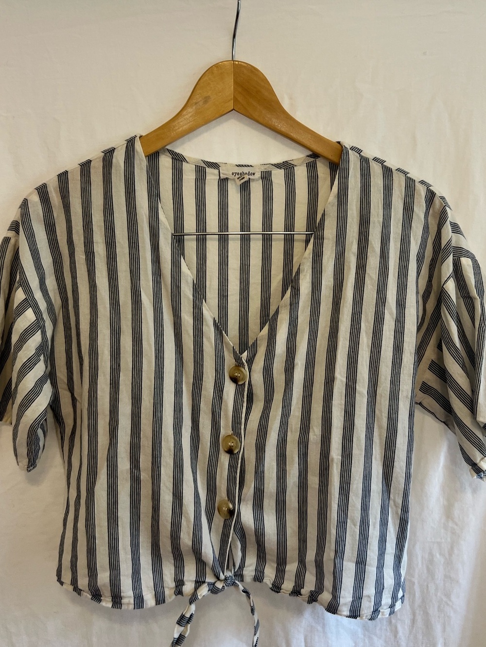 Eyeshadow Black & White Striped Tie-Front V-Neck Top